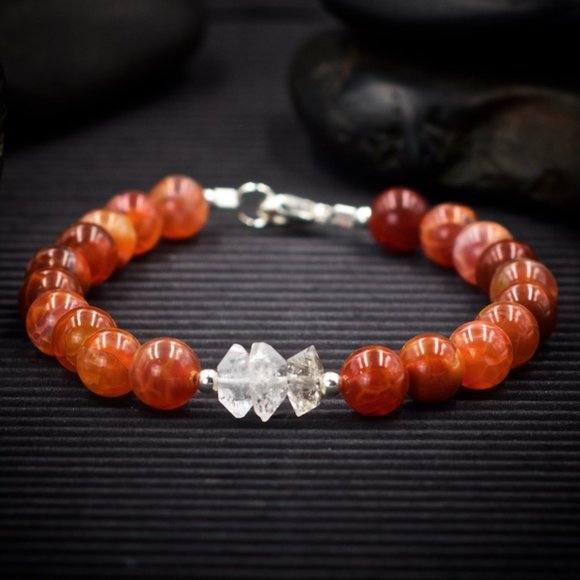 Fire Agate and Herkimer Diamond Bracelet - Handmade to Order - Picture 1 of 2